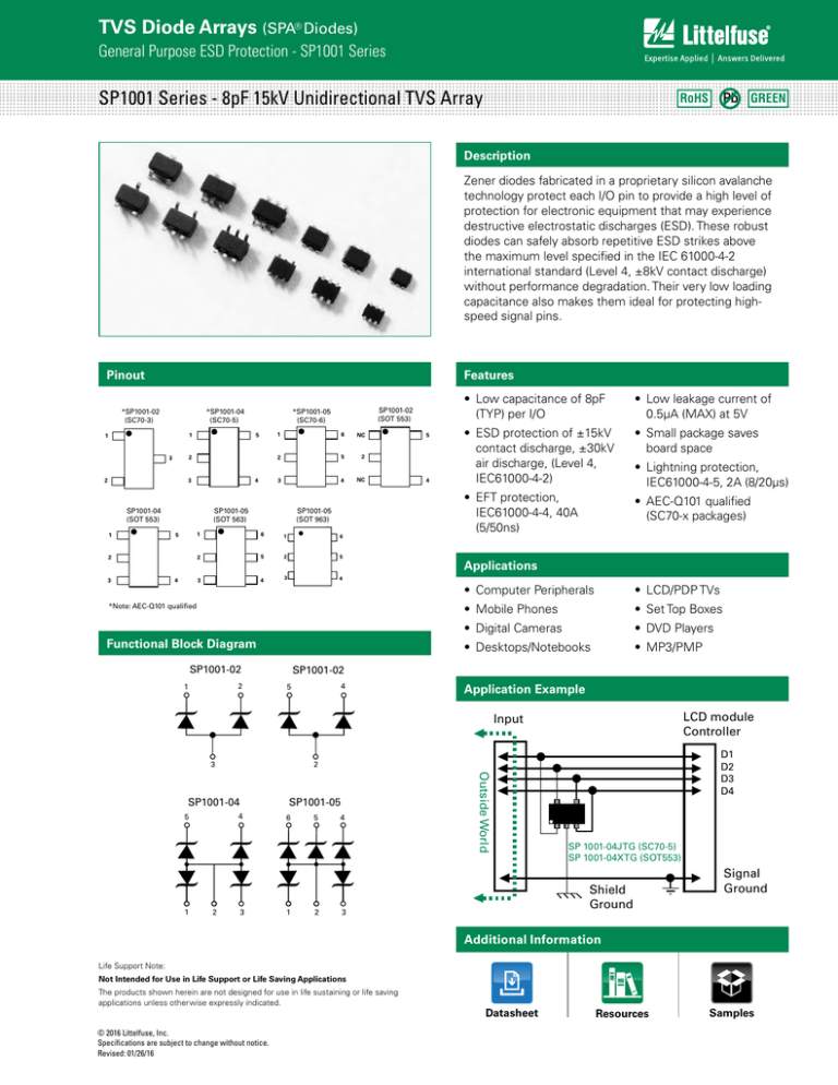 TVS Diode Arrays General Purpose ESD Protection - SP1001 Series (SPA Diodes) TVS Diode Arrays General Purpose ESD Protection - SP1001 Series (SPA Diodes)