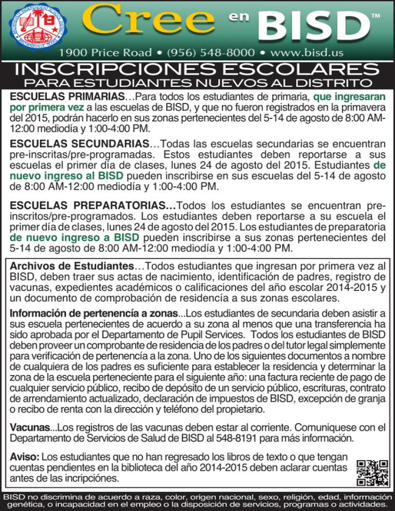 INSCRIPCIONES ESCOLARES INSCRIPCIONES ESCOLARES