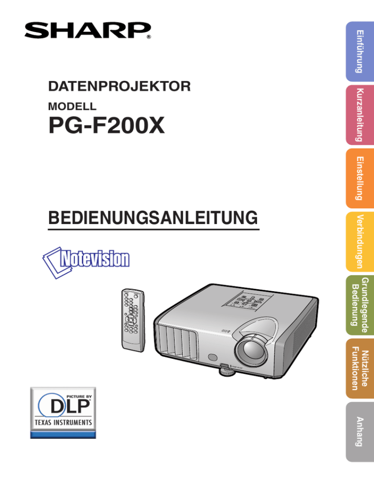 PG-F200X BEDIENUNGSANLEITUNG DATENPROJEKTOR MODELL PG-F200X BEDIENUNGSANLEITUNG DATENPROJEKTOR MODELL