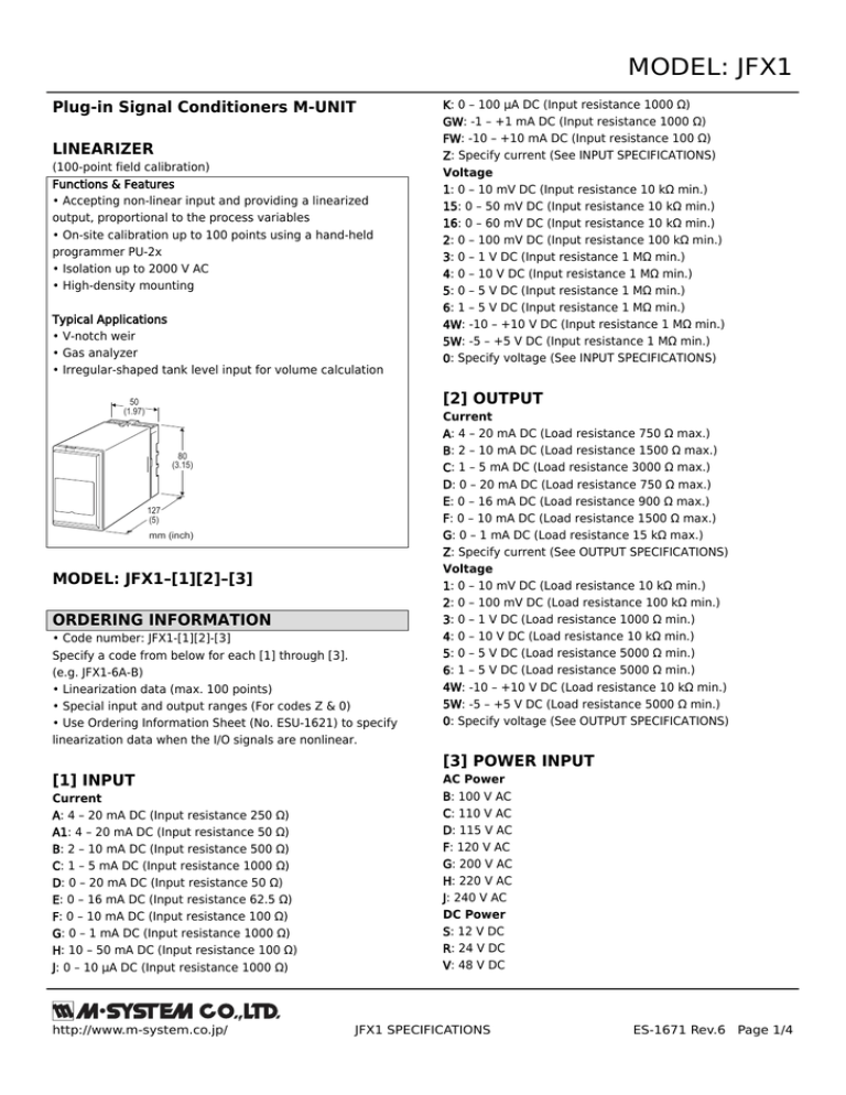 MODEL: JFX1 Plug-in Signal Conditioners M-UNIT MODEL: JFX1 Plug-in Signal Conditioners M-UNIT