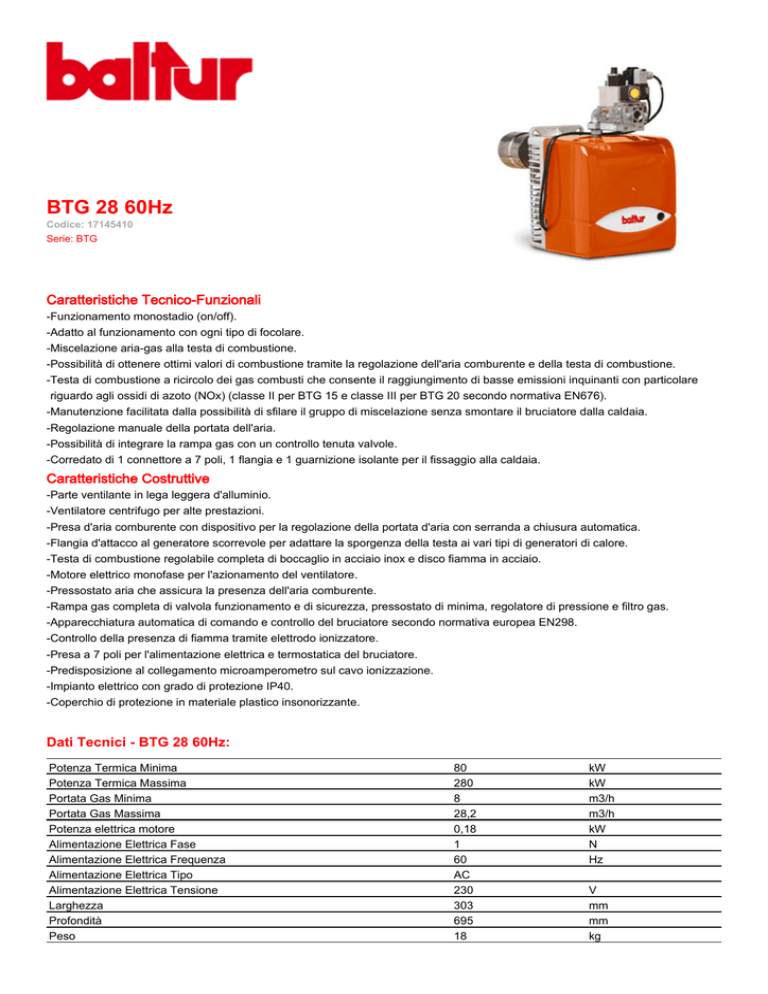 BALTUR bruciatore BTG 28 60Hz BALTUR bruciatore BTG 28 60Hz