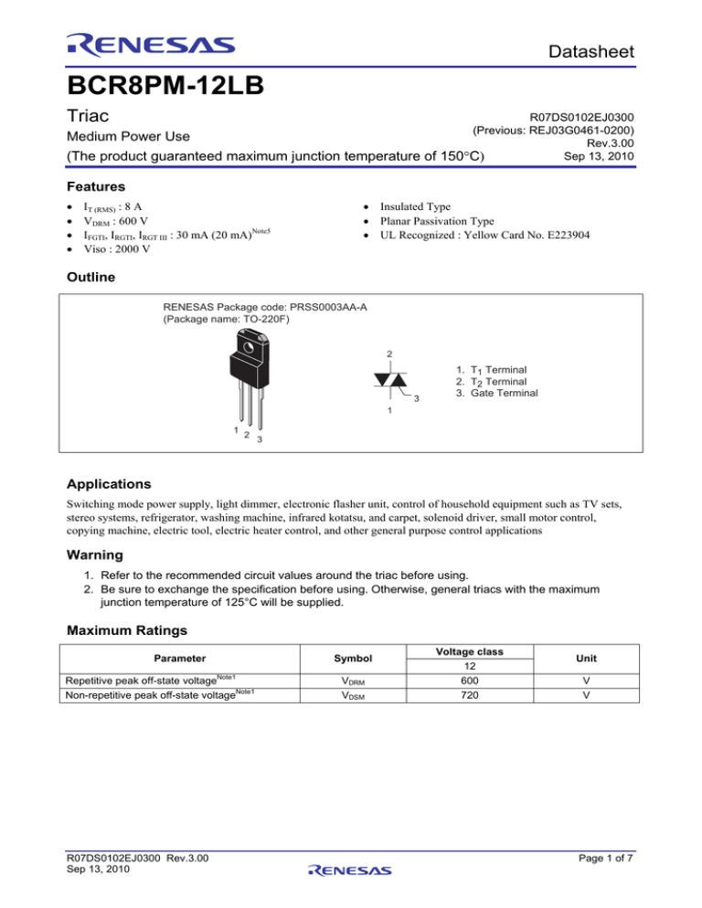 BCR8PM-12LB Datasheet BCR8PM-12LB Datasheet