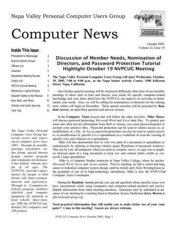 Computer News Napa Valley Personal Computer Users Group Computer News Napa Valley Personal Computer Users Group