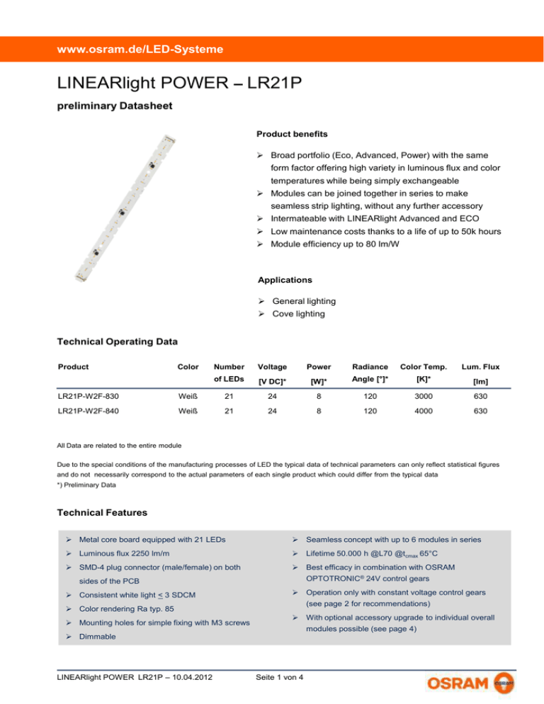LINEARlight POWER – www.osram.de/LED-Systeme LINEARlight POWER – www.osram.de/LED-Systeme