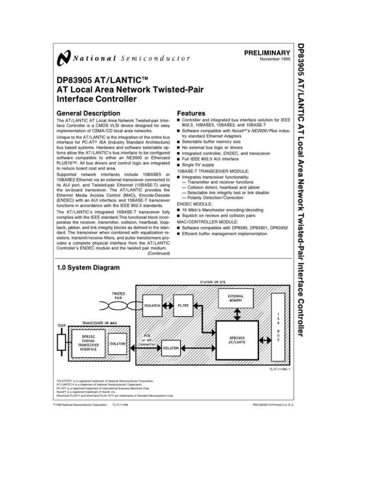 Datasheet dp83905 Datasheet dp83905