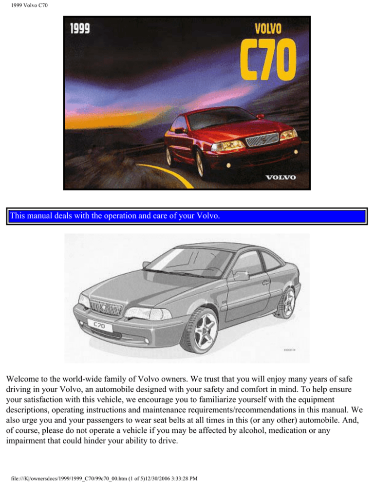 Volvo C70 Coupe 1999 Owners Manual Volvo C70 Coupe 1999 Owners Manual