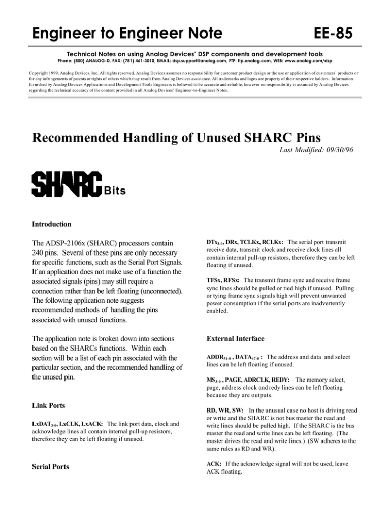 EE-85: Recommended Handling of Unused SHARC Pins PDF EE-85: Recommended Handling of Unused SHARC Pins PDF
