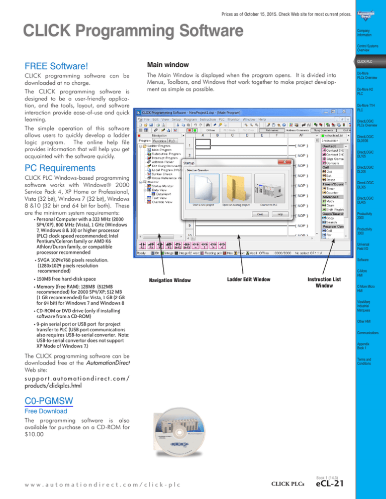 CLICK PLC Software Specs CLICK PLC Software Specs