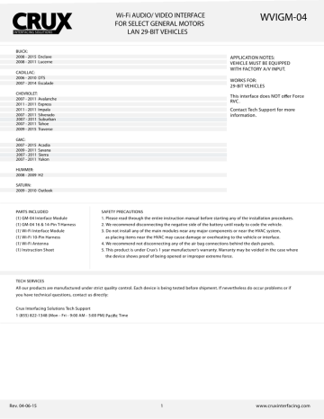 WVIGM-04 Wi-Fi AUDIO/ VIDEO INTERFACE FOR SELECT GENERAL MOTORS LAN 29-BIT VEHICLES | Manualzz