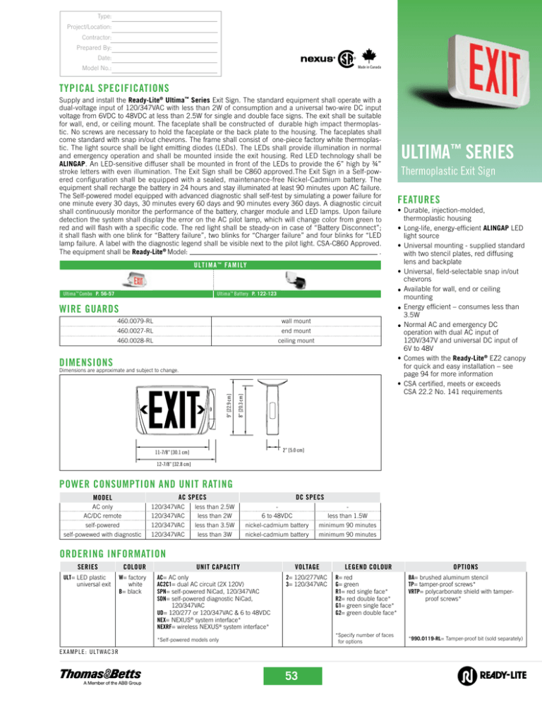 Catalogue Sheet: Ultima™ Series Catalogue Sheet: Ultima™ Series
