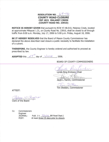 Road Closure � Agate Road (MP 1.31) Road Closure � Agate Road (MP 1.31)