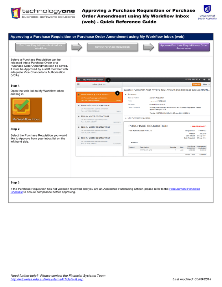 Approving a Purchase Requisition or Order Amendment Approving a Purchase Requisition or Order Amendment