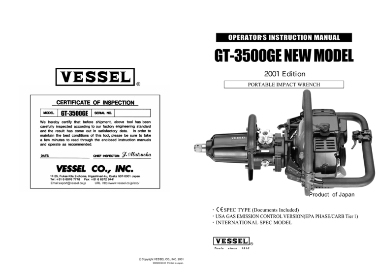 GT-3500GE NEW MODEL 2001 Edition SPEC TYPE OPERATOR,S INSTRUCTION MANUAL GT-3500GE NEW MODEL 2001 Edition SPEC TYPE OPERATOR,S INSTRUCTION MANUAL