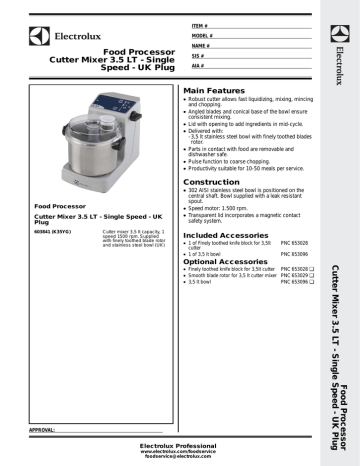 Food Processor Cutter Mixer 3.5 LT - Single Speed - UK Plug Food Processor Cutter Mixer 3.5 LT - Single Speed - UK Plug