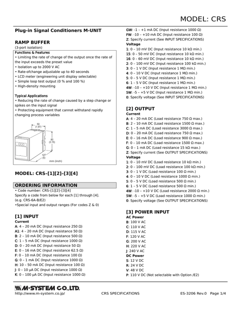 MODEL: CRS Plug-in Signal Conditioners M-UNIT MODEL: CRS Plug-in Signal Conditioners M-UNIT