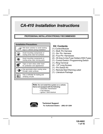 CA-410 Installation Instructions Kit Contents (1) -Control Module | Manualzz