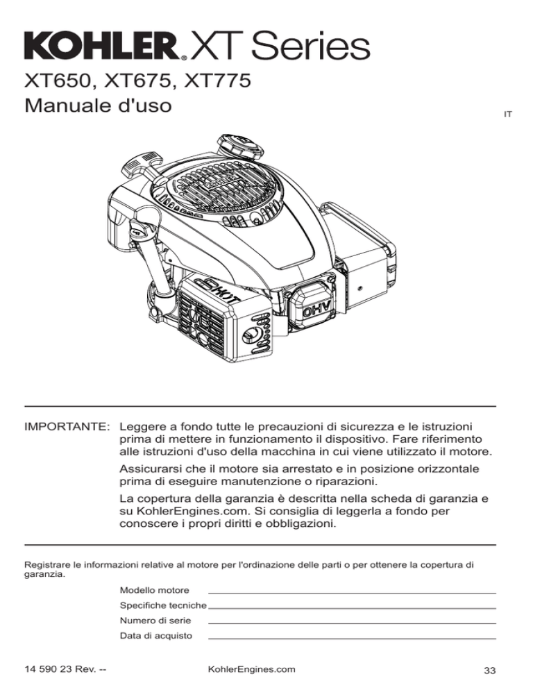 XT650, XT675, XT775 Manuale d'uso XT650, XT675, XT775 Manuale d'uso