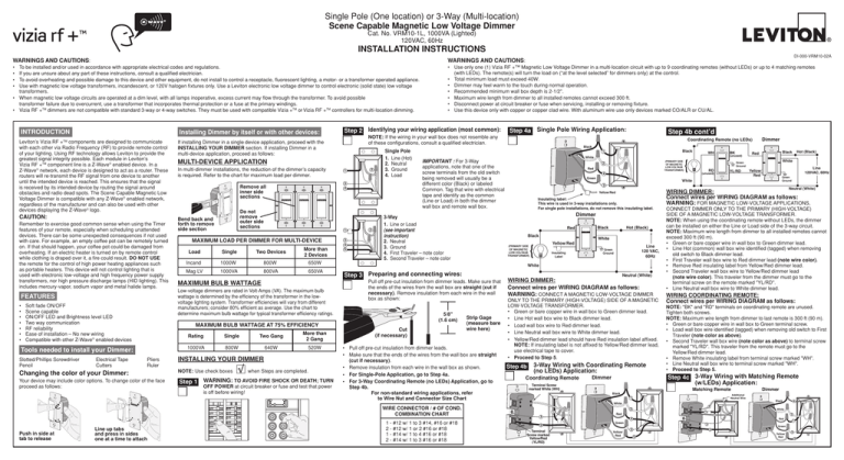 Vizia RF+ Dimmers VRM10 Installation Instructions Vizia RF+ Dimmers VRM10 Installation Instructions