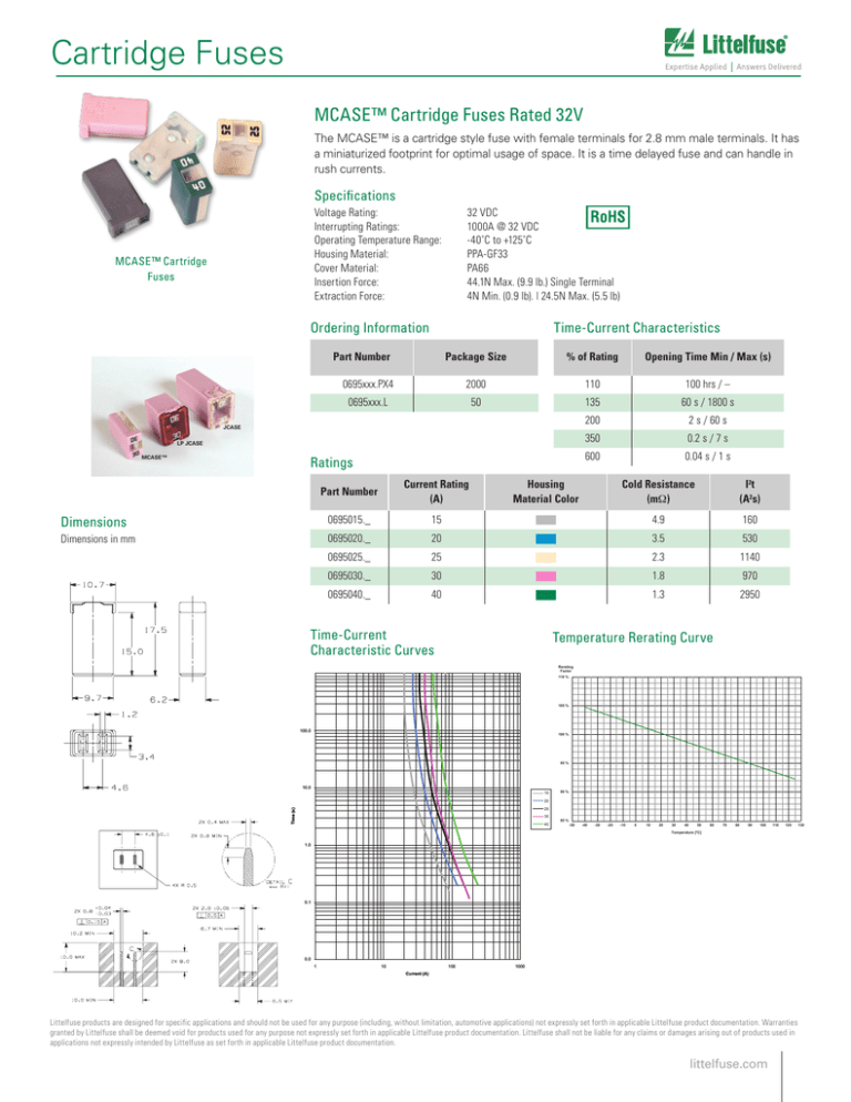 Cartridge Fuses MCASE™ Cartridge Fuses Rated 32V Cartridge Fuses MCASE™ Cartridge Fuses Rated 32V