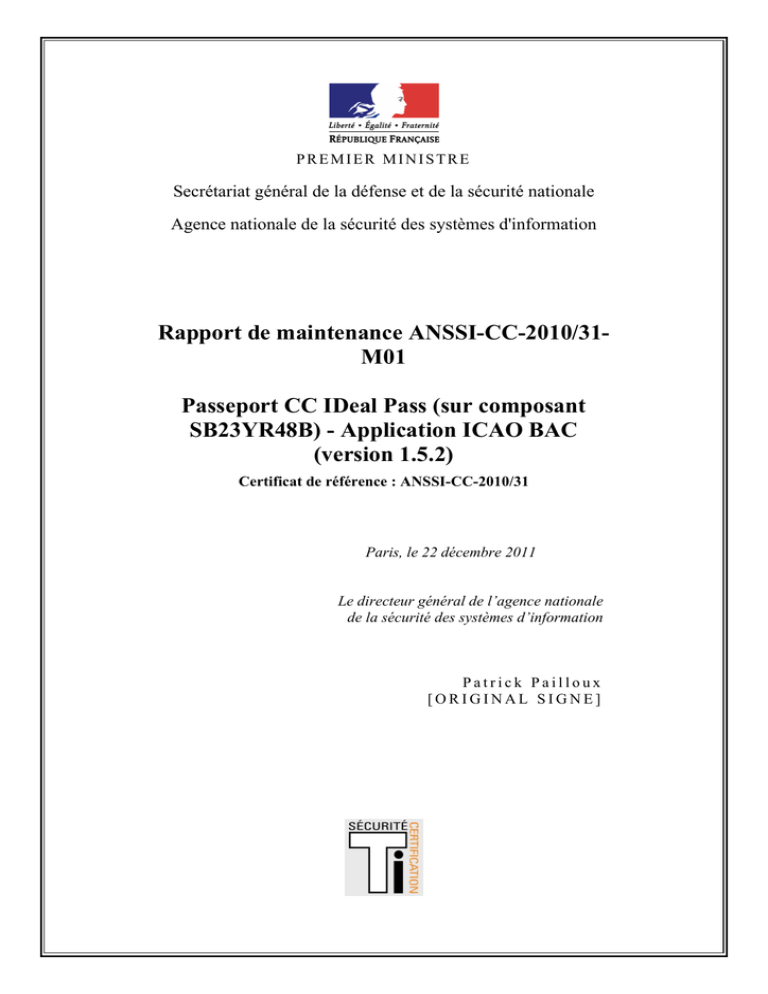 Maintenance Report: ANSSI-CC-2010-31 Maintenance Report: ANSSI-CC-2010-31