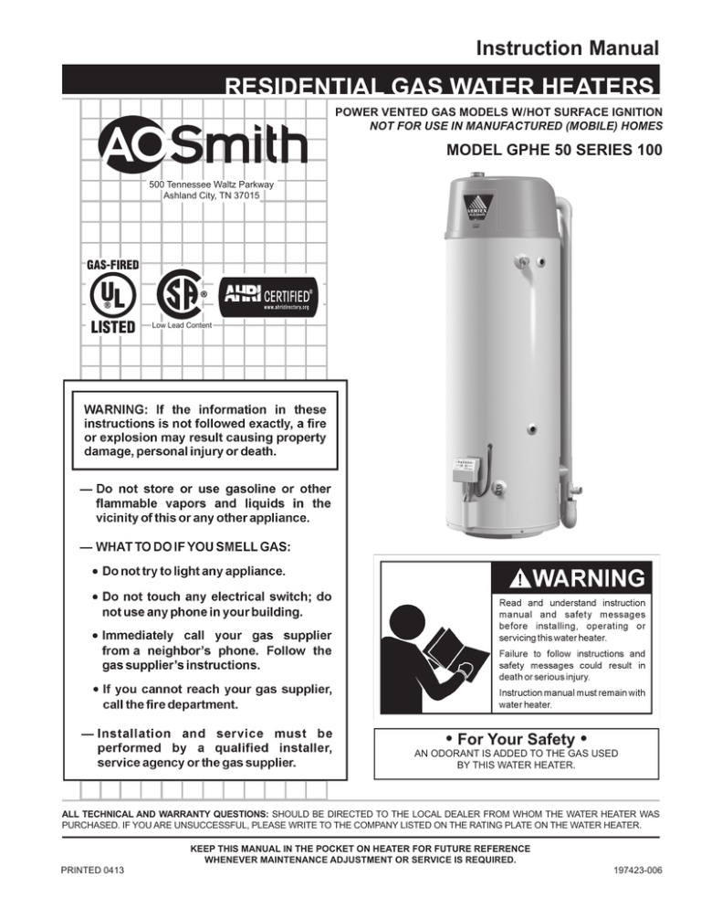 A.O. Smith Gphe 50 User manual A.O. Smith Gphe 50 User manual