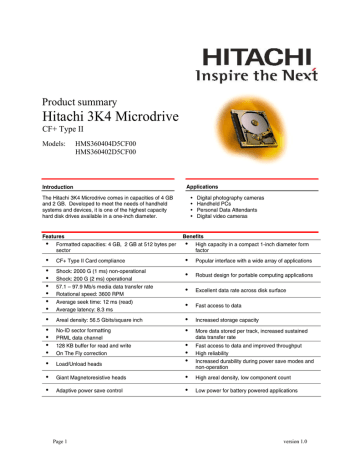 Microdrive 3K4 Product Summary v1.0 Microdrive 3K4 Product Summary v1.0