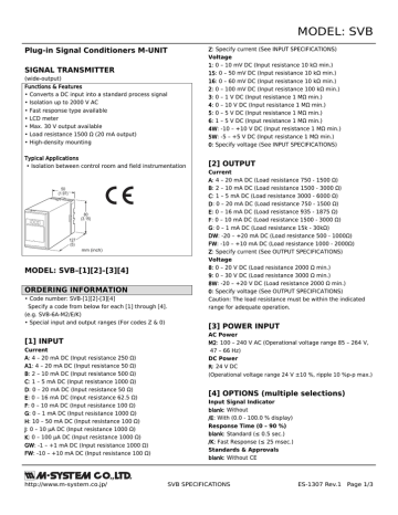 MODEL: SVB Plug-in Signal Conditioners M-UNIT SIGNAL TRANSMITTER MODEL: SVB Plug-in Signal Conditioners M-UNIT SIGNAL TRANSMITTER