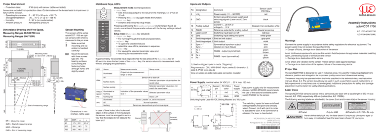 valid for models optoNCDT ILD 1700-40, 1700-500, 1700-750, 1700-500BL, 1700 valid for models optoNCDT ILD 1700-40, 1700-500, 1700-750, 1700-500BL, 1700