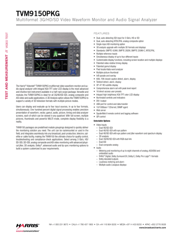 TVM9150PKG Multiformat 3G/HD/SD Video Waveform Monitor and Audio Signal Analyzer | Manualzz