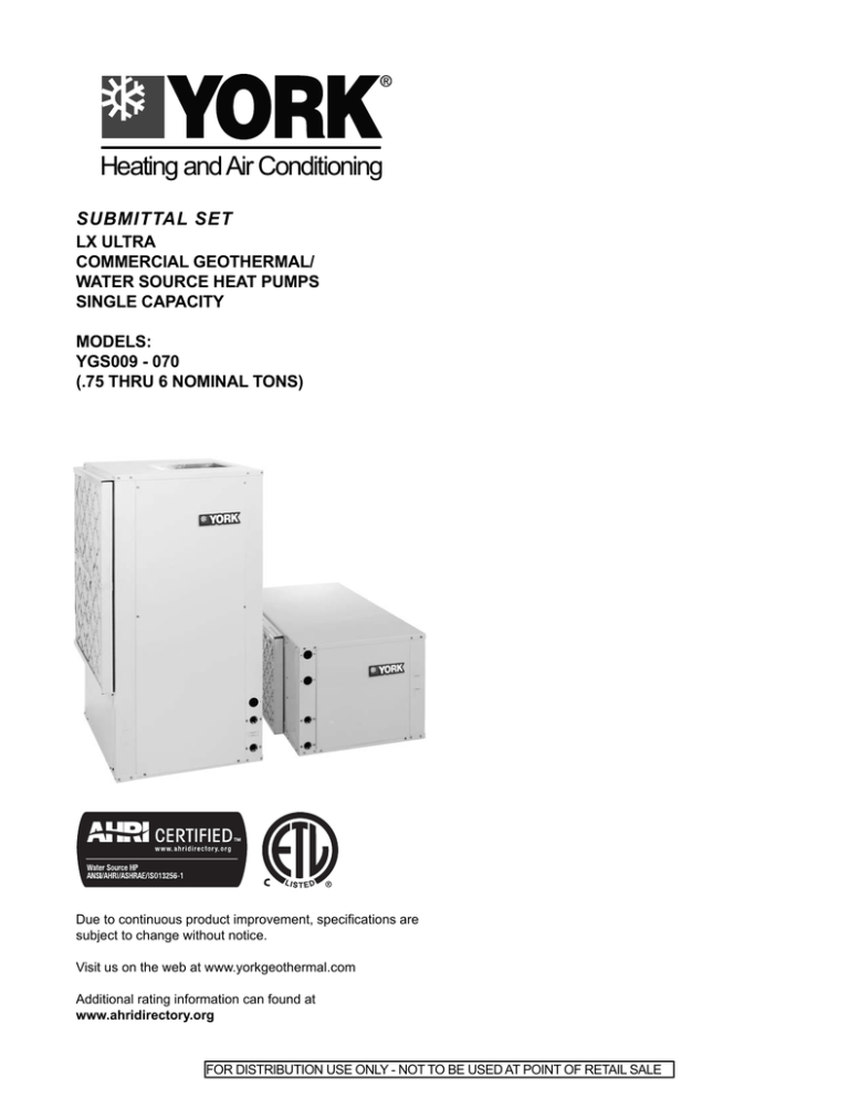 Heating and Air Conditioning SUBMITTAL SET Heating and Air Conditioning SUBMITTAL SET