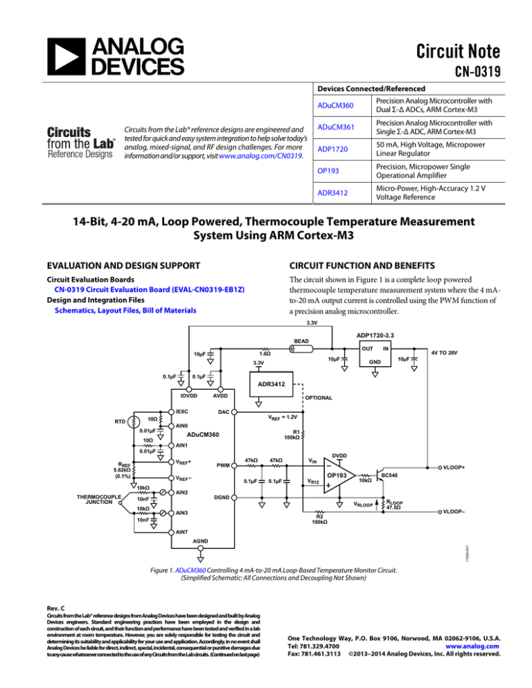 CN0319: 14-Bit, 4-20 mA, Loop Powered, Ther mocouple Temperature Measurement CN0319: 14-Bit, 4-20 mA, Loop Powered, Ther mocouple Temperature Measurement