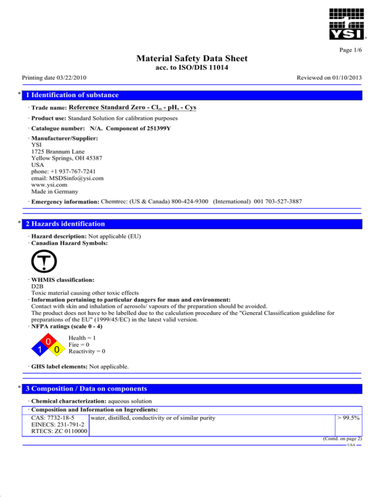 251399Y - Secondary Reference Standard Zero, Cl2, pH, Cys 251399Y - Secondary Reference Standard Zero, Cl2, pH, Cys