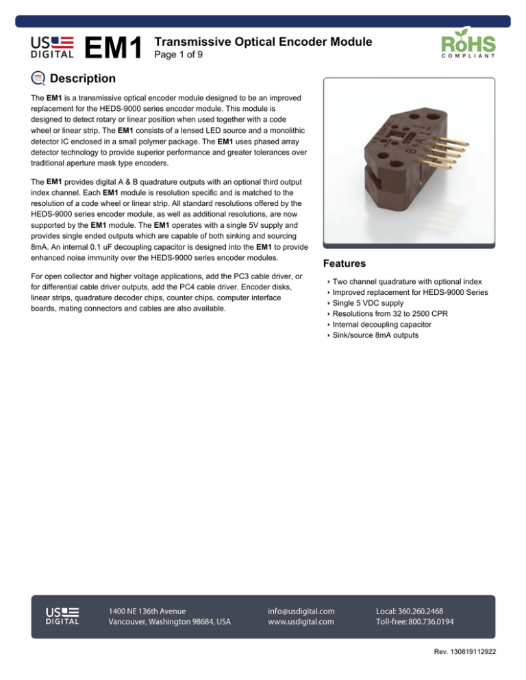 datasheet for EM1 by US Digital datasheet for EM1 by US Digital
