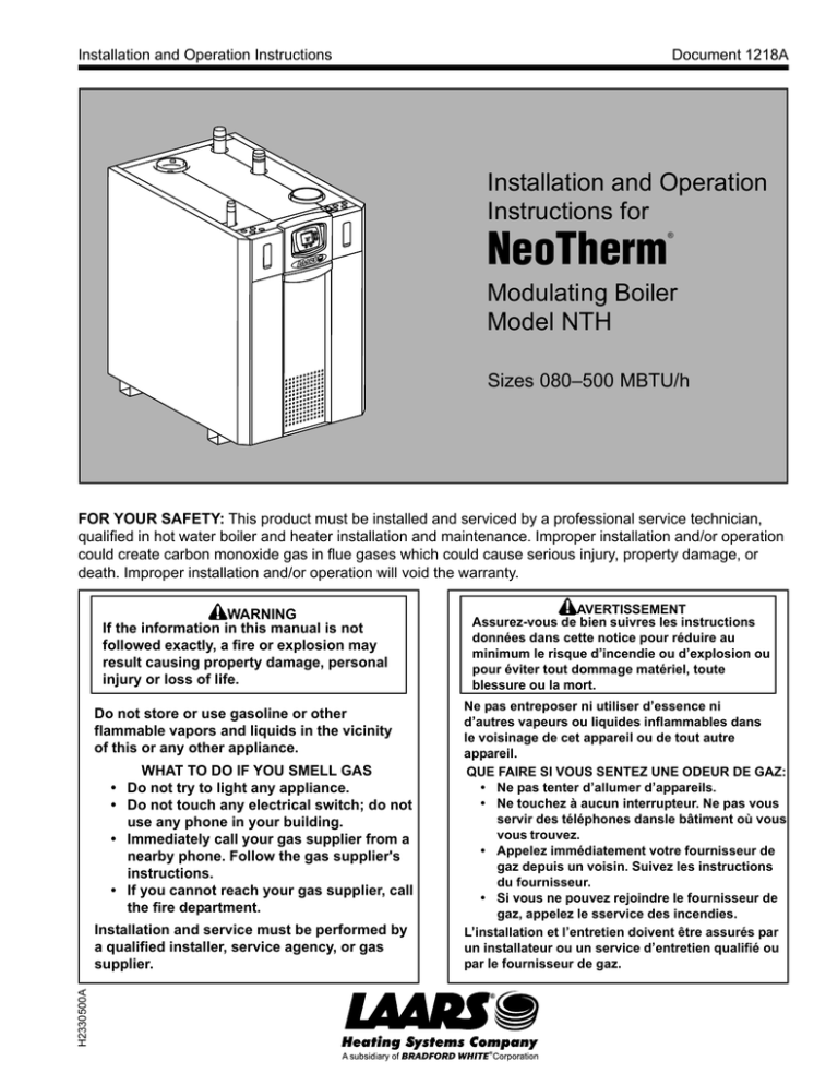 Laars NeoTherm Installation Manual Laars NeoTherm Installation Manual