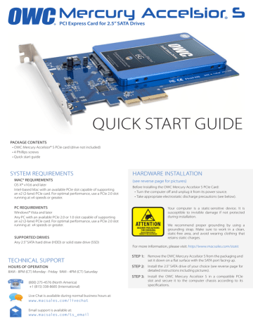 OWC Accelsior S Quick Start Guide OWC Accelsior S Quick Start Guide