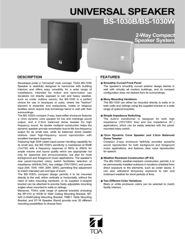 TOA BS-1030W, BS-1030B Specification TOA BS-1030W, BS-1030B Specification