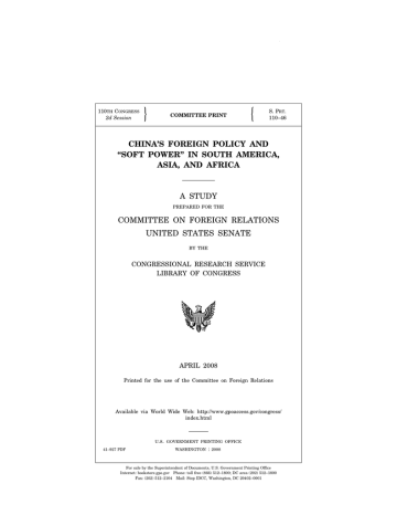 China's Foreign Policy and "Soft Power" in South America, Asia, and Africa China's Foreign Policy and "Soft Power" in South America, Asia, and Africa