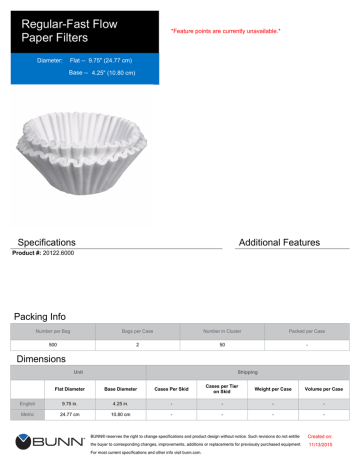 Regular-Fast Flow Paper Filters Specifications Additional Features Regular-Fast Flow Paper Filters Specifications Additional Features
