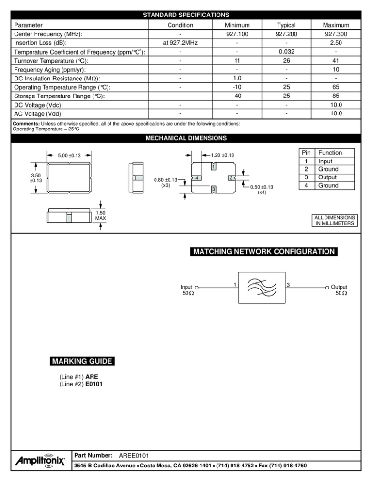 datasheet for AREE0101 by Amplitronix LLC datasheet for AREE0101 by Amplitronix LLC