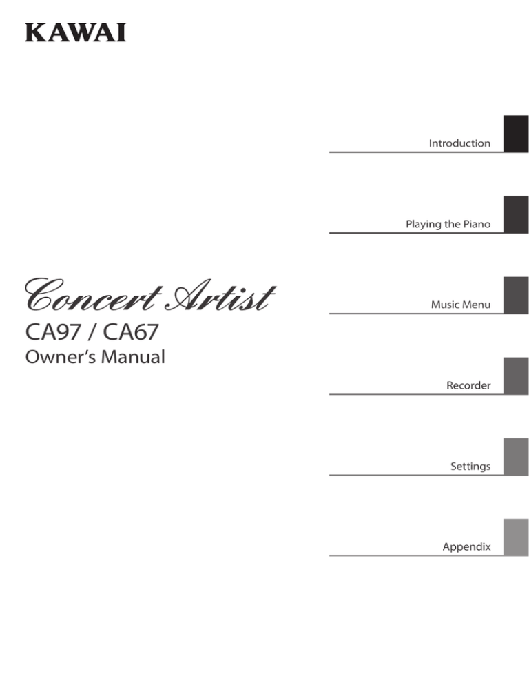 Kawai CS8, ES520, CA59, CA79, CS9, MP7, CA49, ES7, CA99, CS11 Owner's manual Kawai CS8, ES520, CA59, CA79, CS9, MP7, CA49, ES7, CA99, CS11 Owner's manual
