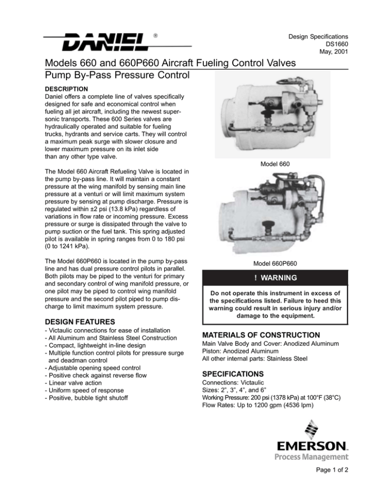 Daniel Control Valves - Model 660 Aircraft Fueling Data Sheet Daniel Control Valves - Model 660 Aircraft Fueling Data Sheet