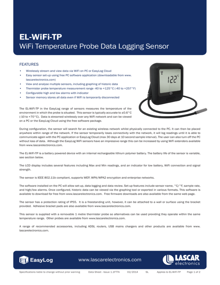 EL-WiFi-TP WiFi Temperature Probe Data Logging Sensor EL-WiFi-TP WiFi Temperature Probe Data Logging Sensor