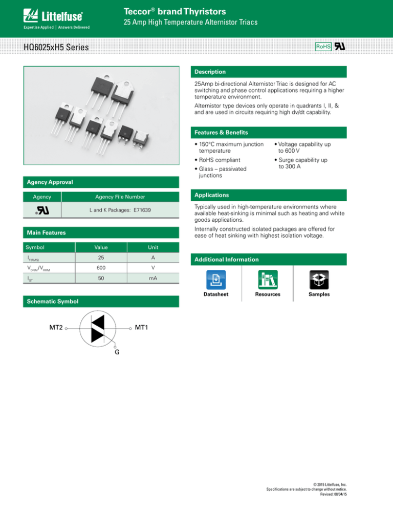 Switching Thyristors HQ6025xH5 Series Datasheet Switching Thyristors HQ6025xH5 Series Datasheet