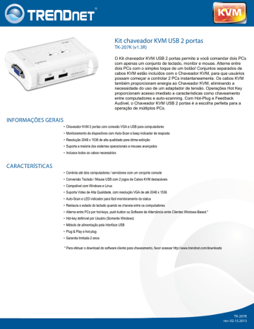 Trendnet TK-207K 2-Port USB KVM Switch Kit Ficha de dados | Manualzz Trendnet TK-207K 2-Port USB KVM Switch Kit Ficha de dados | Manualzz