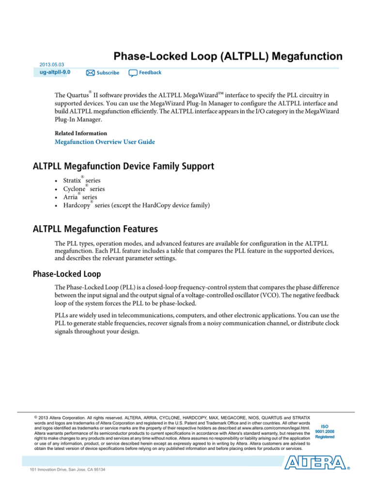 Phase-Locked Loop (ALTPLL) Phase-Locked Loop (ALTPLL)