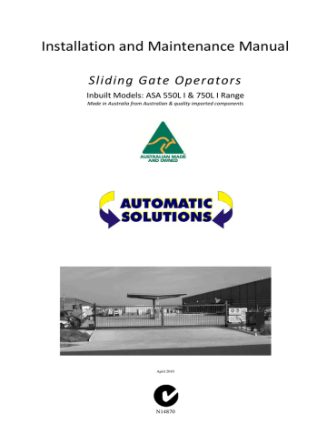 Automatic Solutions ASA 550L I Installation and Maintenance Manual | Manualzz Automatic Solutions ASA 550L I Installation and Maintenance Manual | Manualzz