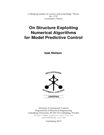 On Structure Exploiting Numerical Algorithms for Model Predictive Control Isak Nielsen On Structure Exploiting Numerical Algorithms for Model Predictive Control Isak Nielsen