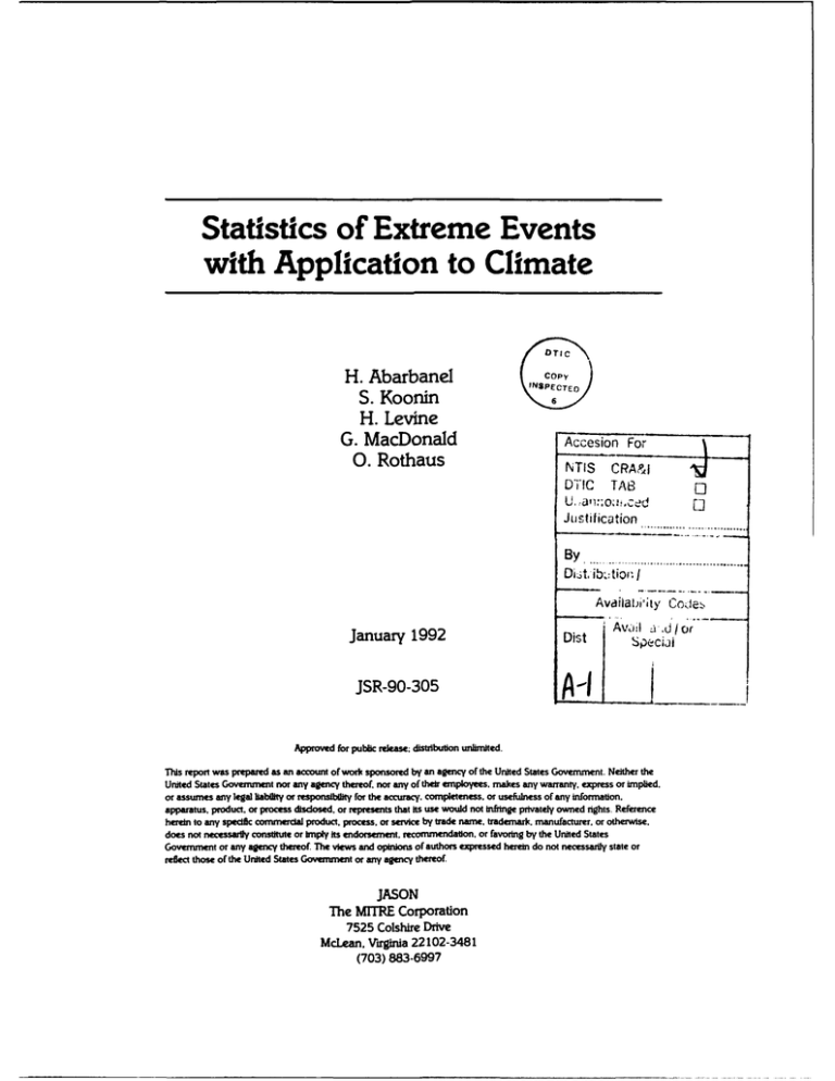 Statistics of Extreme Events with Application to Climate Statistics of Extreme Events with Application to Climate