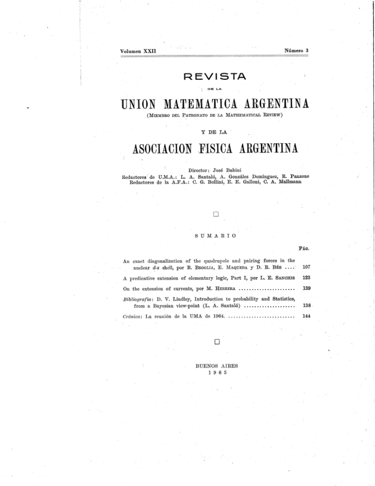 UNION MATEMATICA ARGENTINA ASOCIACION ,FISICA ARGENTINA REVISTA UNION MATEMATICA ARGENTINA ASOCIACION ,FISICA ARGENTINA REVISTA