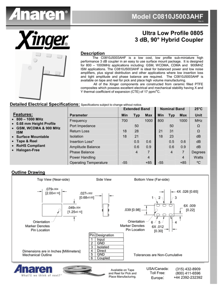 C0810J5003AHF Data Sheet Rev A C0810J5003AHF Data Sheet Rev A